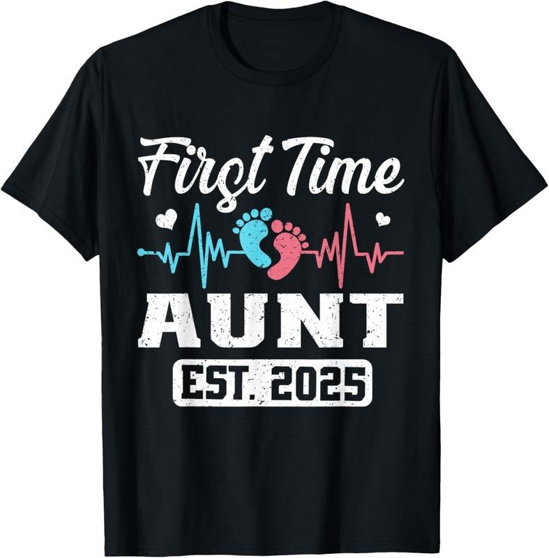 100% Cotton First Time Aunt Est 2025 Matching Family T-Shirt Hoodie, Sweatshirt | PrintMintTees.com