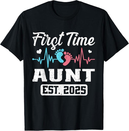 100% Cotton First Time Aunt Est 2025 Matching Family T-Shirt Hoodie, Sweatshirt | PrintMintTees.com