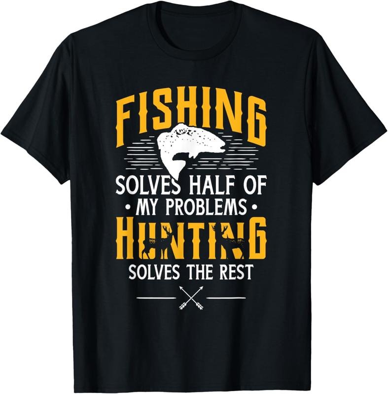 100% Cotton Fishing & Hunting solve my Problems - Funny Gift T-Shirt Hoodie Sweatshirt | PrintMintTees.com