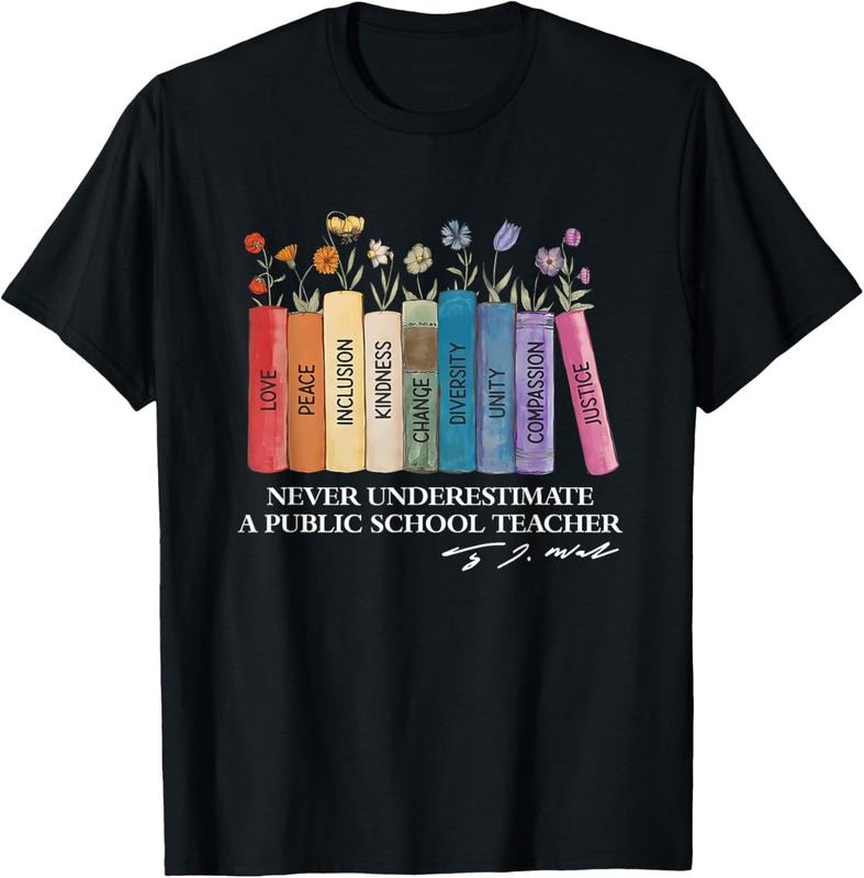 100% Cotton Floral Books Never Underestimate Public School Teacher T-Shirts, Hoodie, Sweatshirt
