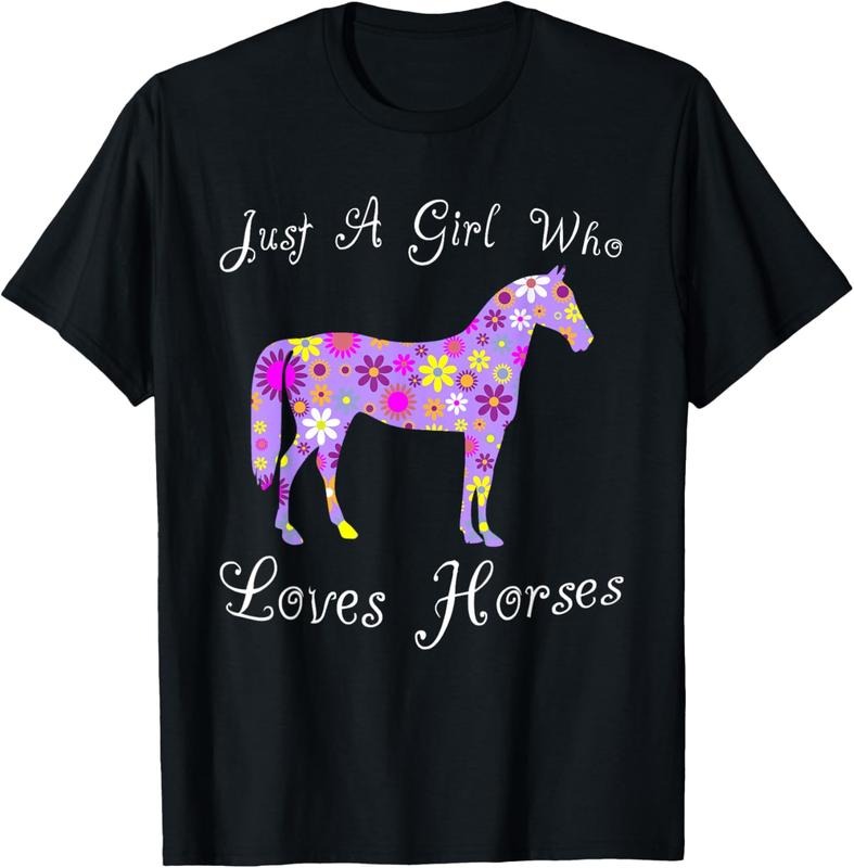 100% Cotton Fun Cute Just A Girl Who Loves Horses T-Shirt Hoodie, Sweatshirt | PrintMintTees.com