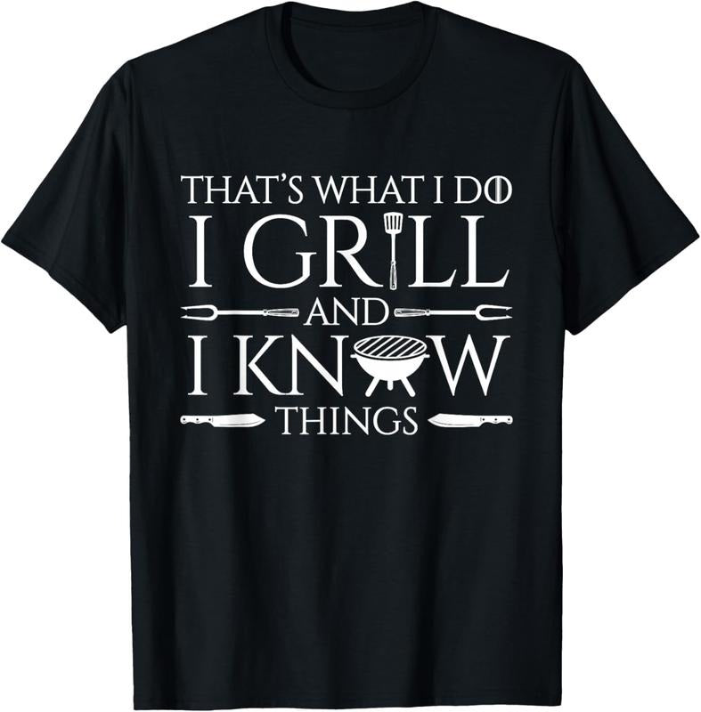 100% Cotton Fun I Grill And Know Things Meat Lover Barbecue Dad Gift T-Shirt Hoodie Sweatshirt | PrintMintTees.com