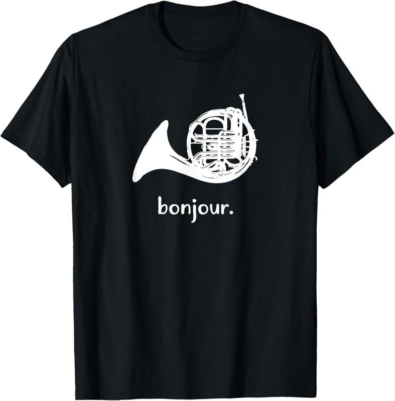 100% Cotton Funny French Horn T-Shirt | Bonjour | Band Sayings Gift T-Shirt Hoodie, Sweatshirt | PrintMintTees.com