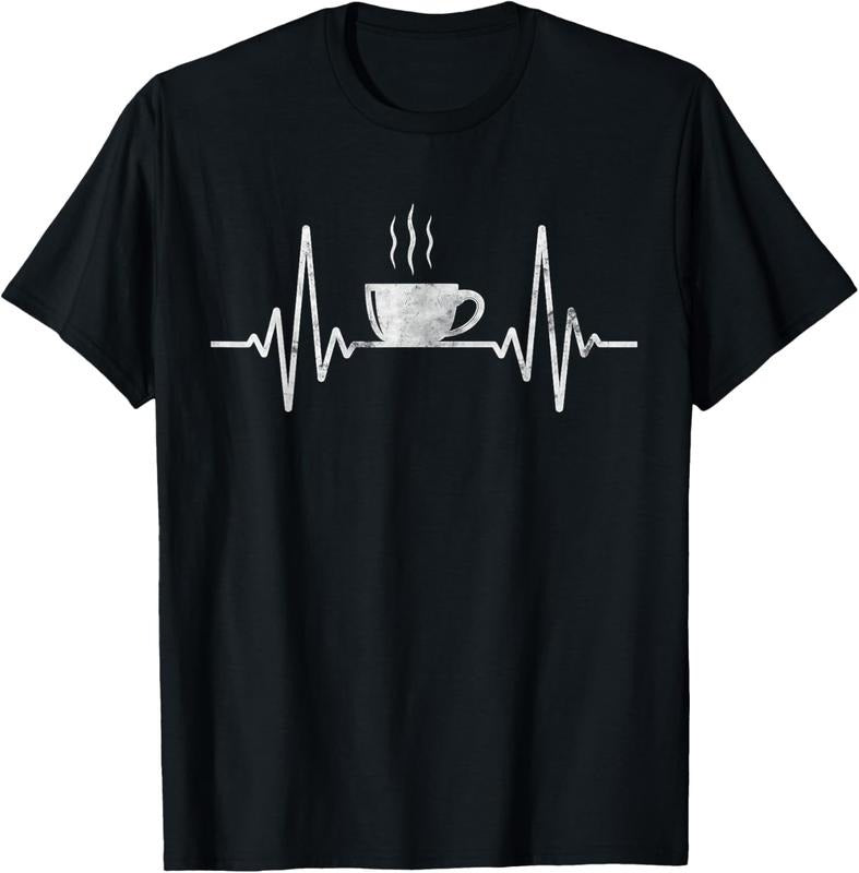 100% Cotton Funny Heartbeat Coffee Shirt Coffee Cup Frequency T-Shirt Hoodie Sweatshirt | PrintMintTees.com