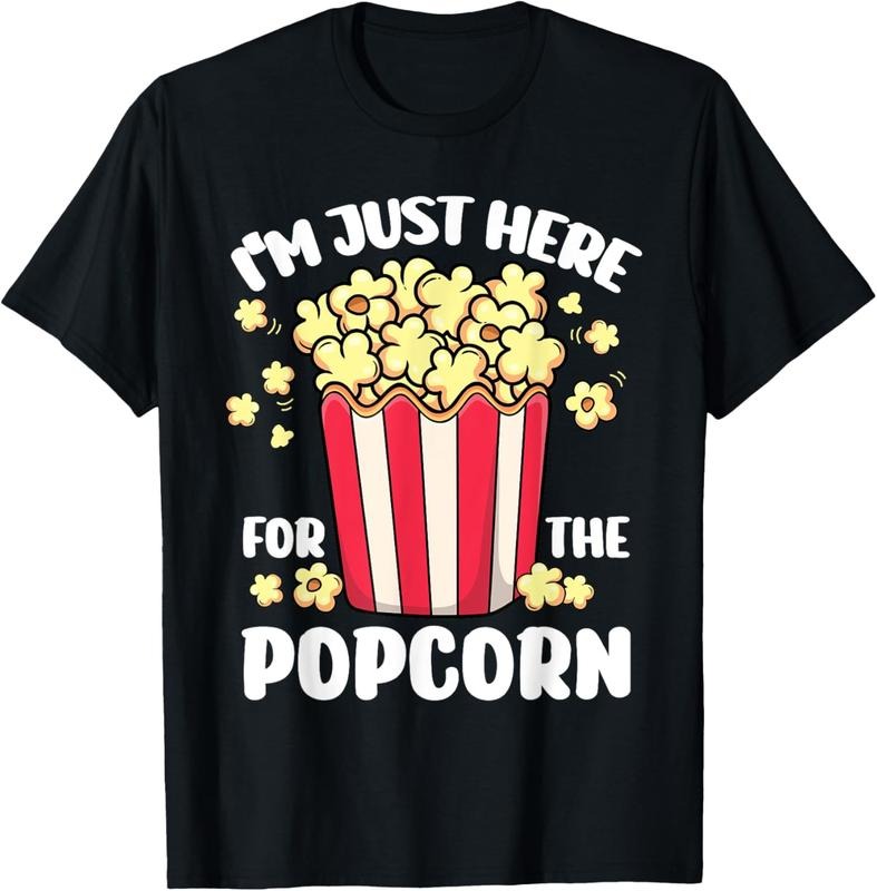 100% Cotton Funny I'm Just Here for the Popcorn Circus Movie Theater T-Shirt Hoodie Sweatshirt | PrintMintTees.com