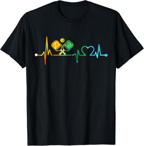 100% Cotton Funny Pickleball Paddle Heartbeat Vintage Colors T-Shirt Hoodie Sweatshirt | PrintMintTees.com