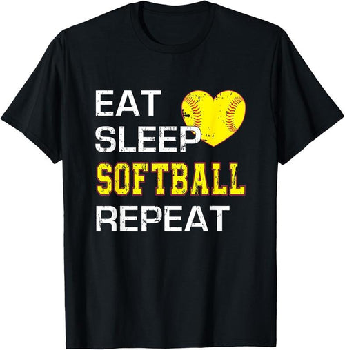 100% Cotton Funny Softball Eat Sleep Softball Repeat for Girls Softball T-Shirt Hoodie, Sweatshirt | PrintMintTees.com