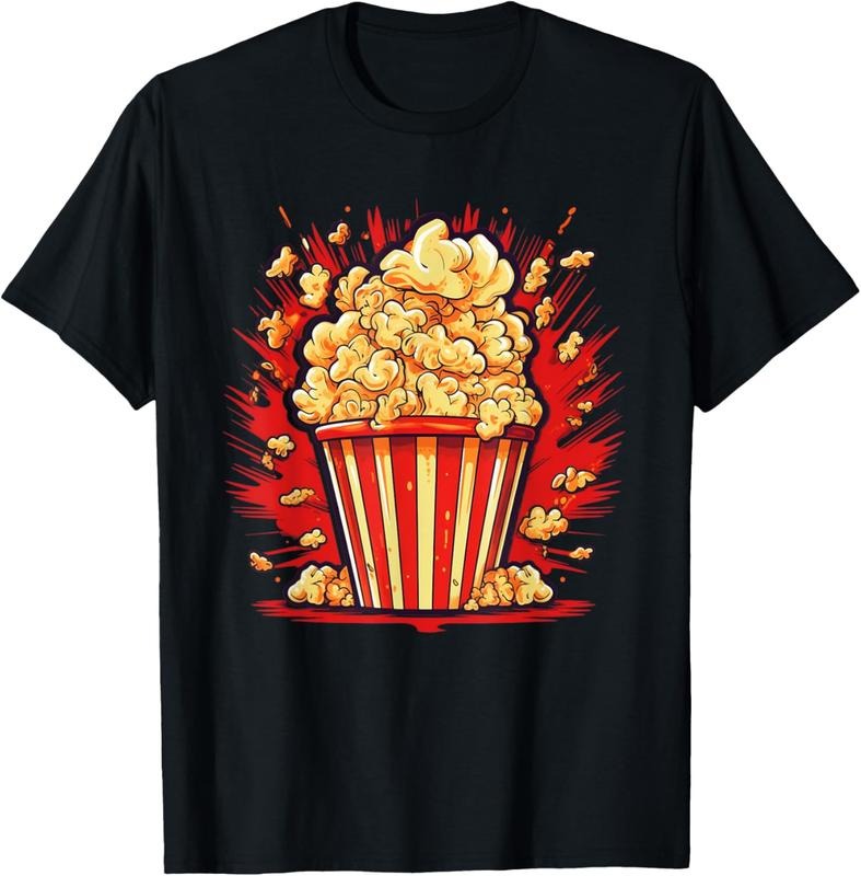 100% Cotton Funny Striped Popcorn Bucket Flames Movie Nights T-Shirts, Hoodie, Sweatshirt