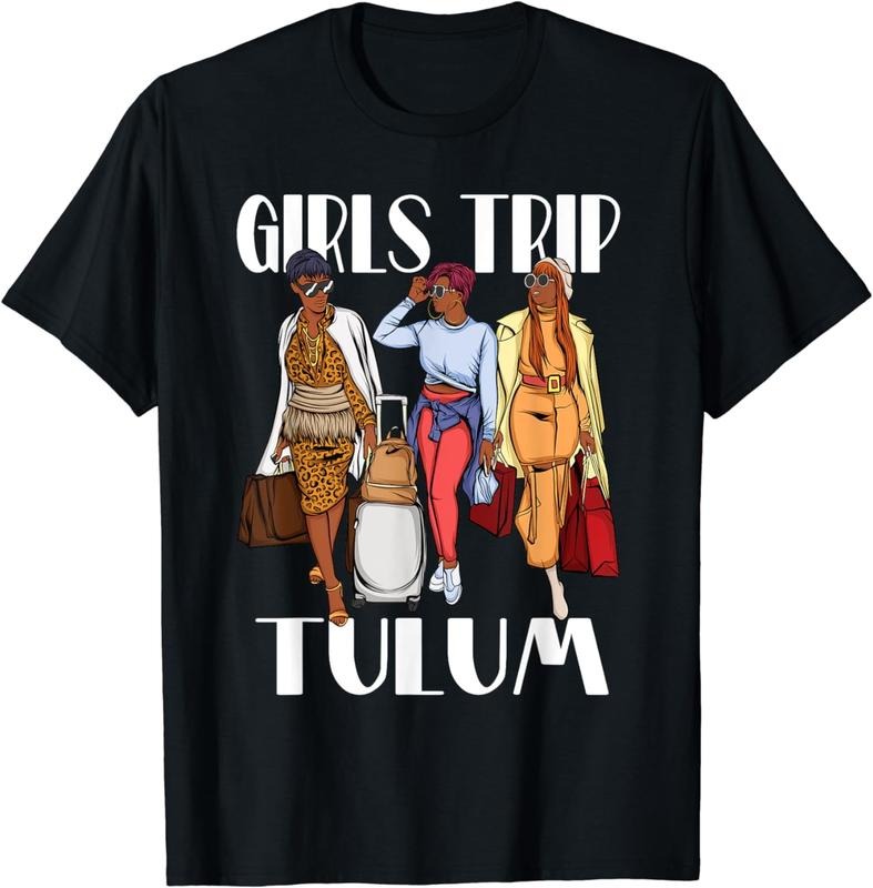 [100% Cotton]Girls Trip Tulum Mexico 2024 Vacation Weekend Black Women T-Shirt Hoodie Sweatshirt | PrintMintTees.com