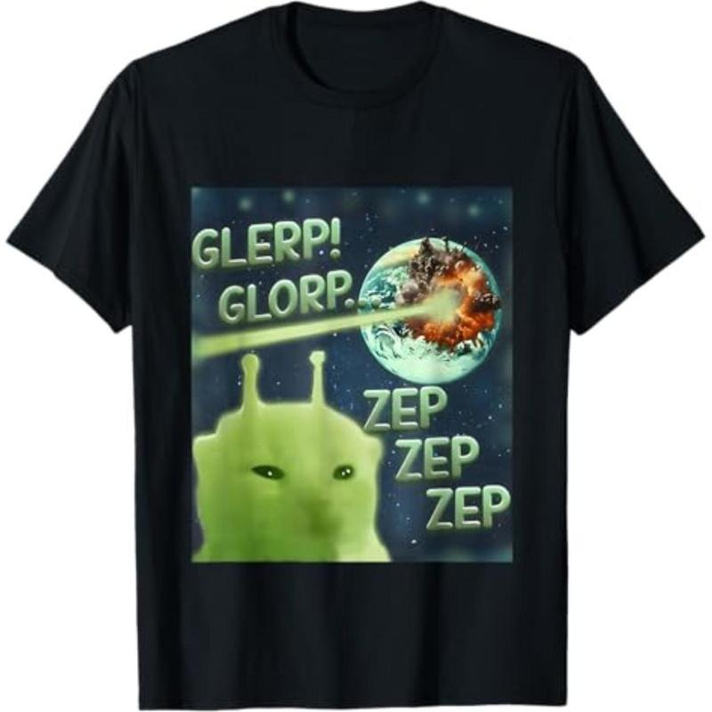 100% Cotton Glerp Glorp Funny Alien Cat Meme, Brainrot Tee, Costume T-Shirt Hoodie Sweatshirt | PrintMintTees.com