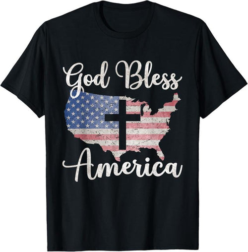100% Cotton God Bless America 4th Of July Christians Cross God Bless America T-Shirt Hoodie Sweatshirt | PrintMintTees.com