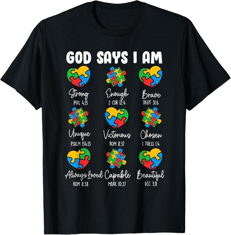 100% Cotton God Says I Am - Autism Awareness Christian Bible Verse T-Shirt Hoodie Sweatshirt | PrintMintTees.com