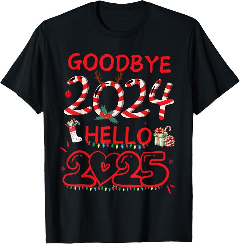 100% Cotton Goodbye 2024 Hello 2025 Merry Christmas Happy New Year 2025 T-Shirt Hoodie Sweatshirt | PrintMintTees.com