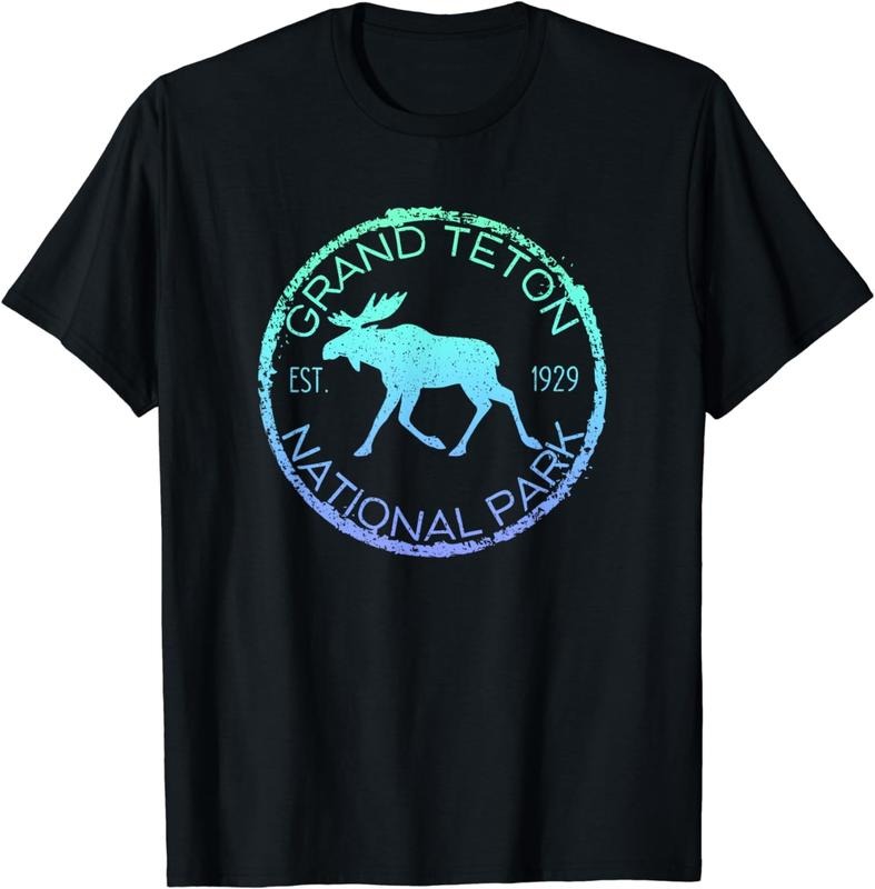 [100% Cotton]Grand Teton National Park Weathered Moose Design Souvenir T-Shirt Hoodie Sweatshirt | PrintMintTees.com