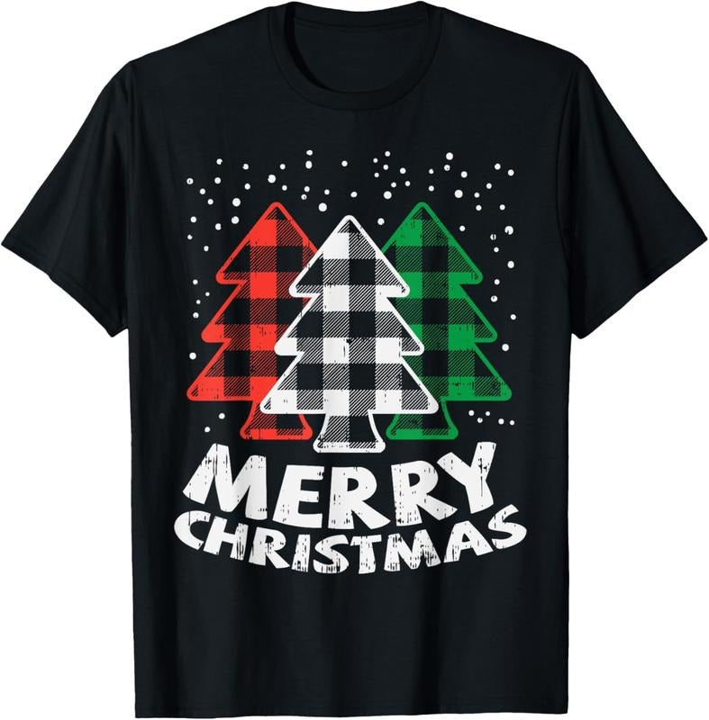 100% Cotton Green White Red Buffalo Plaid Merry Trees T-Shirts, Hoodie, Sweatshirt