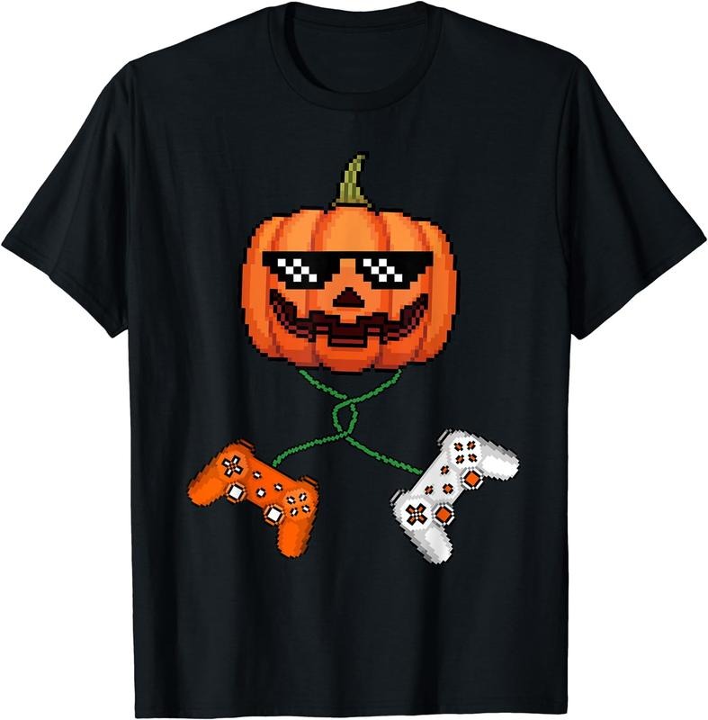 [100% Cotton]Halloween Gamer Pumpkin Jack O Lantern Video Gamer Kids Boys T-Shirt Hoodie Sweatshirt | PrintMintTees.com