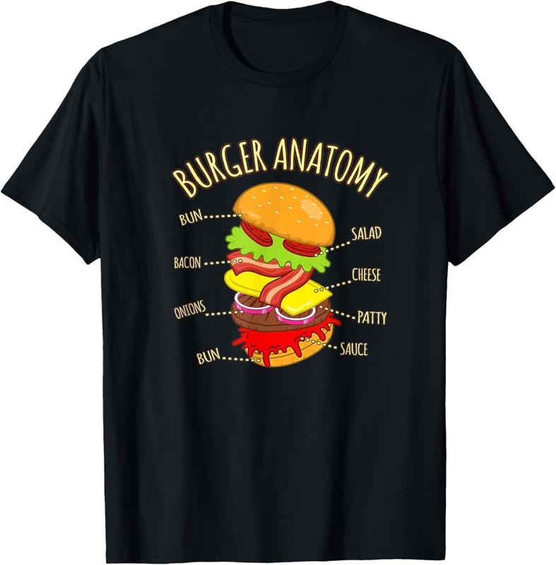 100% Cotton Hamburger Food Lover Graphic Burger Anatomy Cheeseburger T-Shirt Hoodie Sweatshirt | PrintMintTees.com