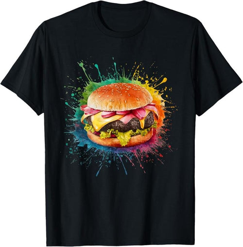 100% Cotton Hamburger Men Woman Colorful Watercolor Cheeseburger T-Shirt Hoodie, Sweatshirt | PrintMintTees.com