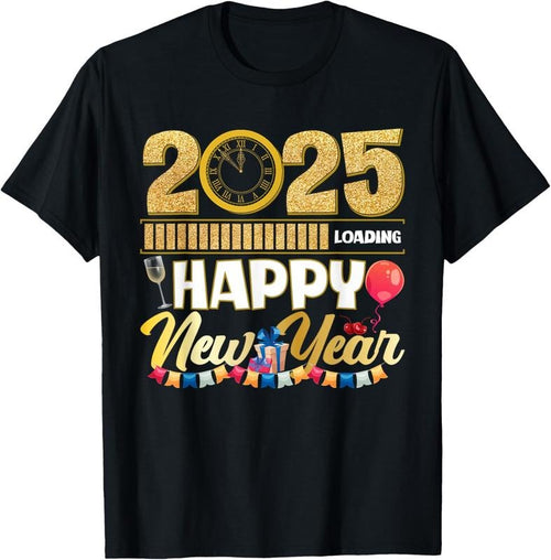 100% Cotton Happy New Year 2025 Loading Clock New Year's Eve Party T-Shirt Hoodie Sweatshirt | PrintMintTees.com