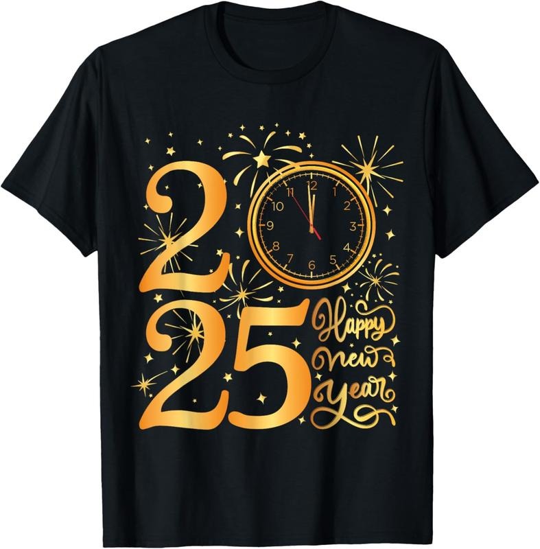100% Cotton Happy New Year Fireworks 2025 New Years Eve Party Supplies Shirt Hoodie Sweatshirt