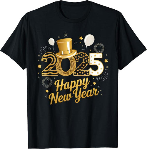 100% Cotton Happy New Year Party 2025 Balloons Family Matching Fireworks T-Shirt Hoodie Sweatshirt | PrintMintTees.com