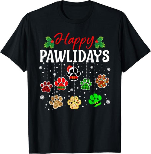 100% Cotton Happy Pawlidays Funny Christmas Dog Paw Xmas Dogs Lover Gift T-Shirt Hoodie Sweatshirt | PrintMintTees.com