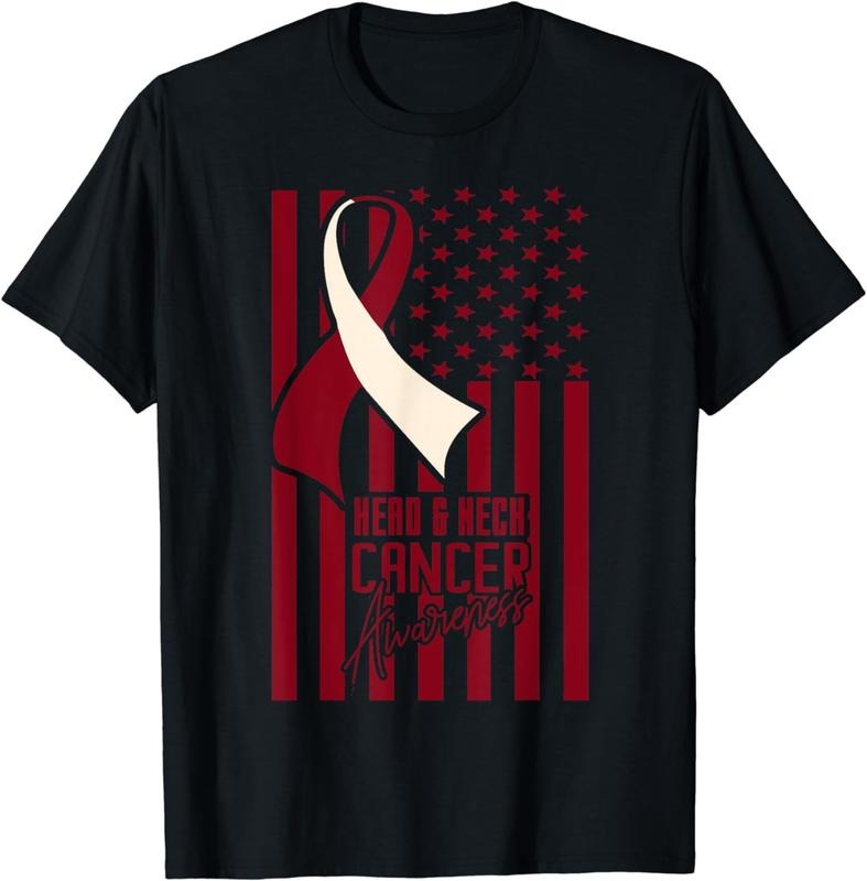 [100% Cotton]Head & Neck Cancer Awareness American Flag Burgundy Ivory T-Shirt Hoodie Sweatshirt | PrintMintTees.com