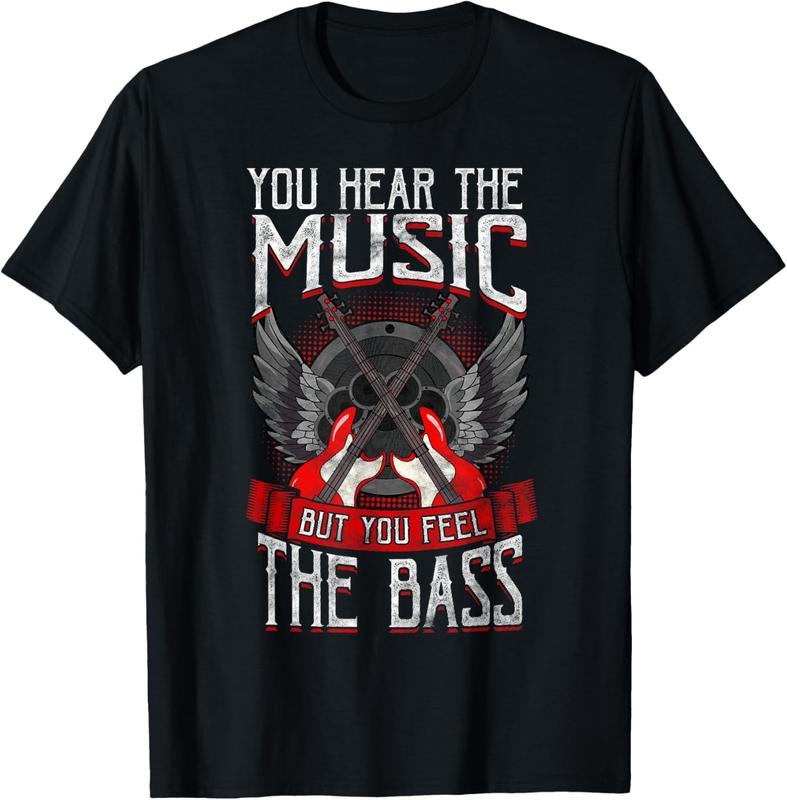 100% Cotton Hear the Music Feel the Bass Player Bassist Guitarist Gift T-Shirt Hoodie Sweatshirt | PrintMintTees.com