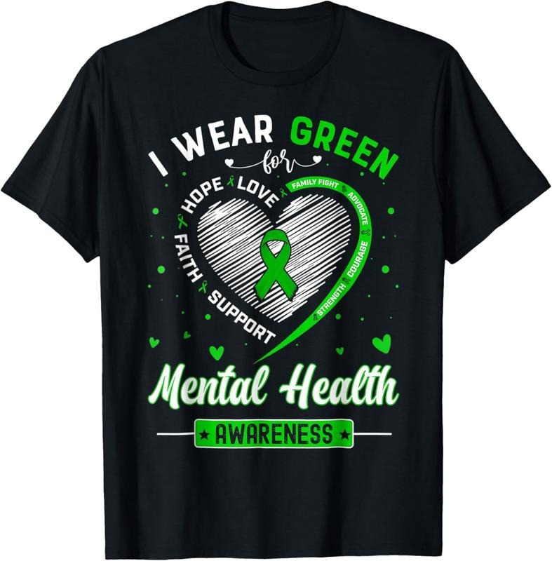 100% Cotton Heart I Green Mental Health Awareness Month Shirt Hoodie Sweatshirt