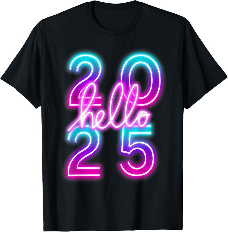 100% Cotton Hello 2025 Happy New Year 2025 New Year's Eve Party T-Shirt Hoodie Sweatshirt | PrintMintTees.com