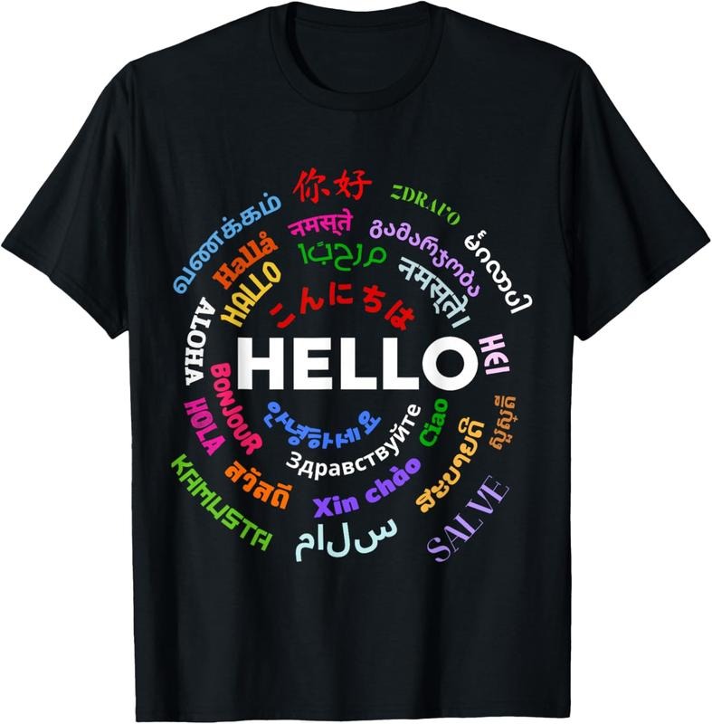 100% Cotton Hello Different Languages Travel Vacation Teacher Lover Shirt Hoodie Sweatshirt
