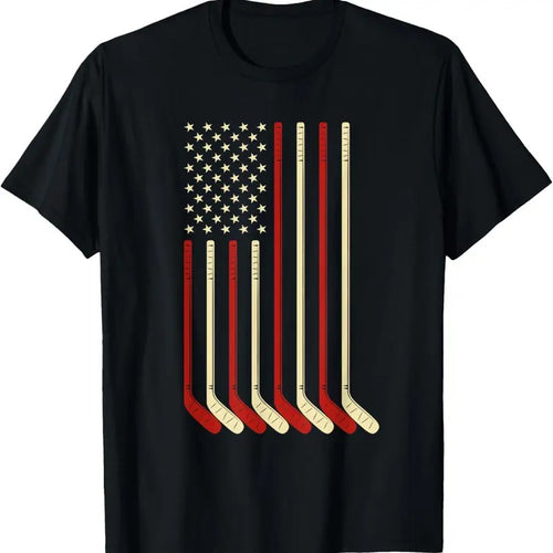 100% Cotton Hockey Goalie Gift USA Flag Hockey Stick Ice Hockey T-Shirt Hoodie Sweatshirt | PrintMintTees.com