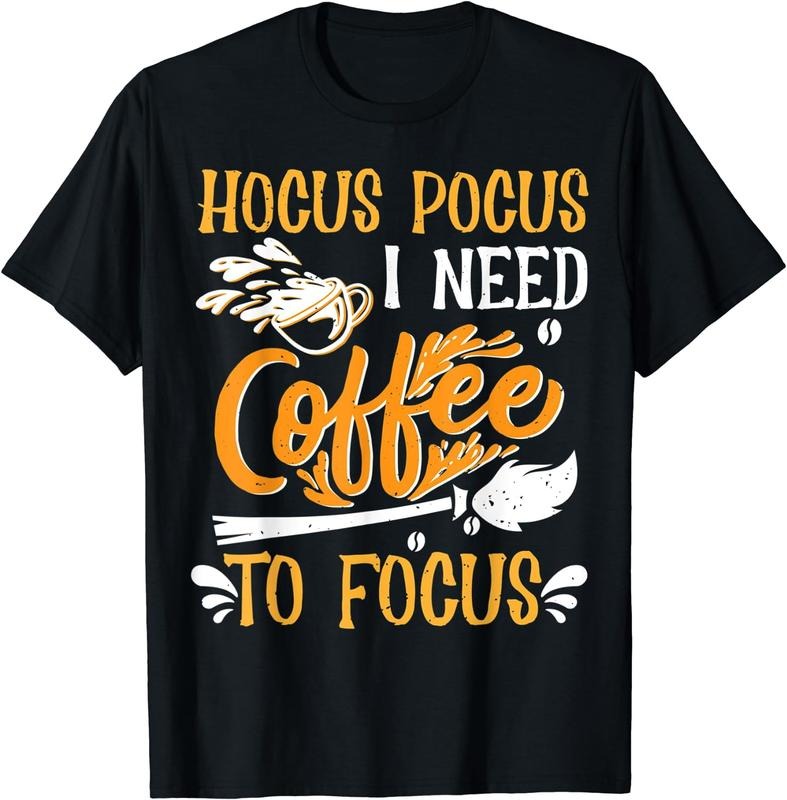 [100% Cotton]Hocus Pocus I Need Coffee To Focus Funny Halloween Caffeine T-Shirt Hoodie Sweatshirt | PrintMintTees.com