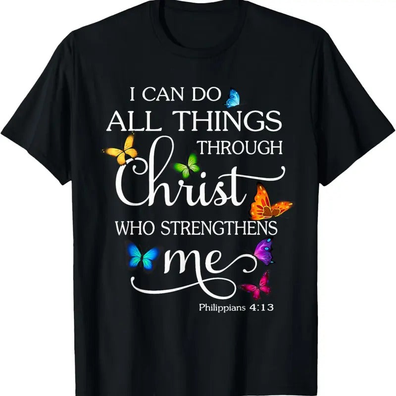 100% Cotton I Can Do All Things Through Christ Butterfly Art - Religious T-Shirt Hoodie, Sweatshirt | PrintMintTees.com