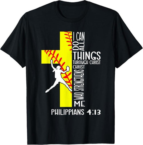 100% Cotton I Can Do All Things Through Christ Softball Christian Bible T-Shirt Hoodie, Sweatshirt | PrintMintTees.com