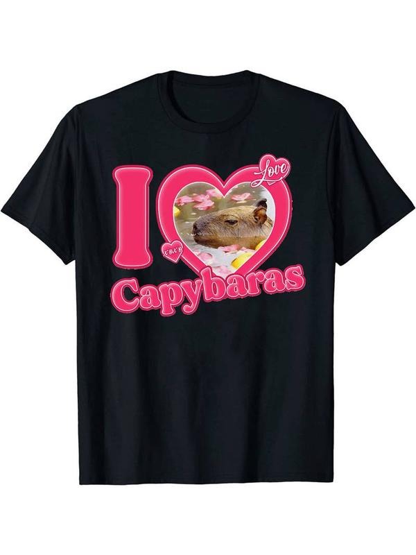 [100% Cotton]I Love Capybaras" Men's Casual Short Sleeve Crew Neck T-Shirt Men's Tee Outfits Summer Clothing Hoodie...