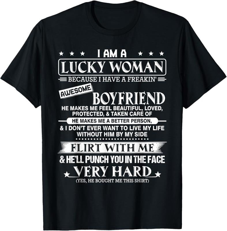 100% Cotton I Am Lucky Woman I Have Freakin' Awesome Boyfriend T-Shirts, Hoodie, Sweatshirt