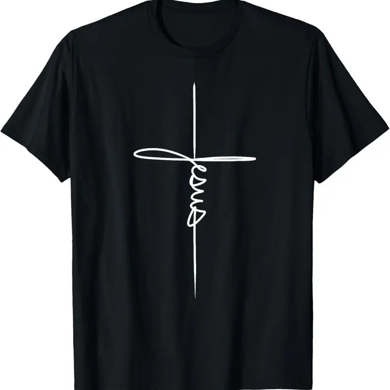 100% Cotton Jesus Handwritten Cursive Cross Art Birth Baptism Shirt Hoodie Sweatshirt