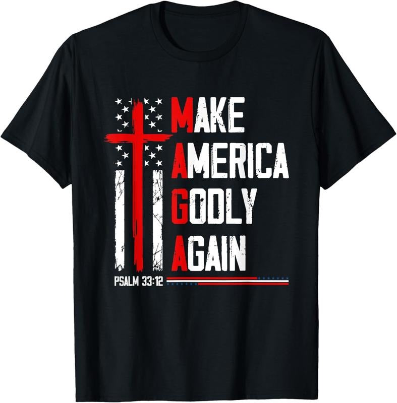 100% Cotton Jesus Make America Godly Again Psalm 33 12 Patriot Christian T-Shirtstyle{n002}2 Shirt Hoodie Sweatshirt