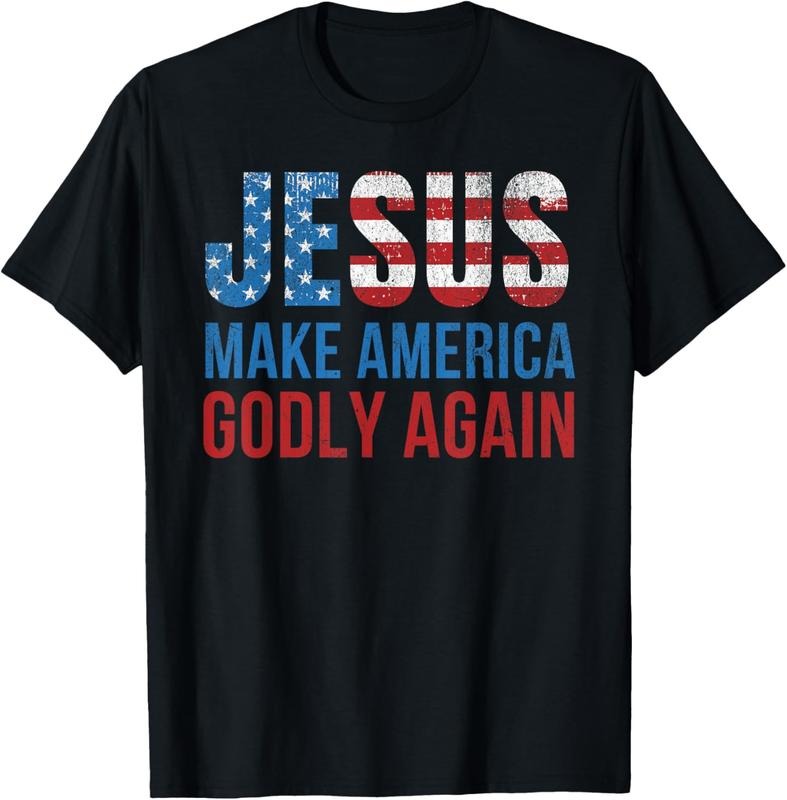 100% Cotton Jesus Make America Godly Again USA Flag Patriotic Christian T-Shirt Hoodie Sweatshirt | PrintMintTees.com