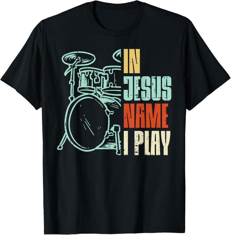 100% Cotton Jesus Name I Play Drums God Drumming Music Christian Drummer T-Shirt Hoodie Sweatshirt | PrintMintTees.com