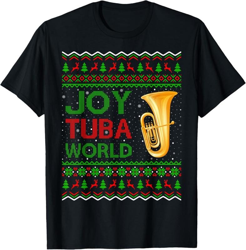 100% Cotton Joy Tuba World Music Lover Xmas Ugly Tuba T-Shirts, Hoodie, Sweatshirt