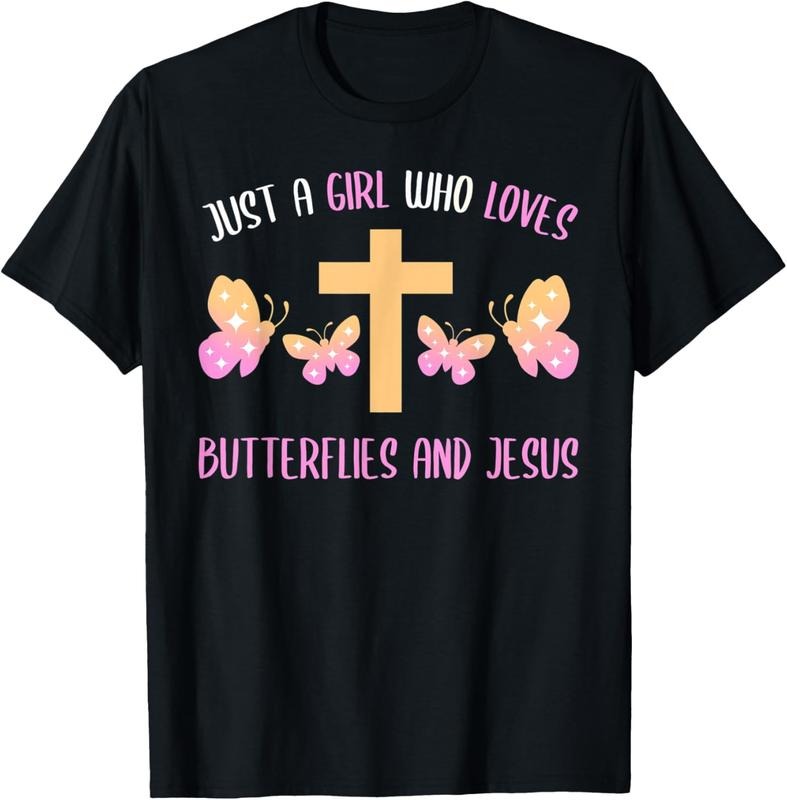 100% Cotton Just A Girl Who Loves Butterflies And Jesus T-Shirt Hoodie Sweatshirt | PrintMintTees.com