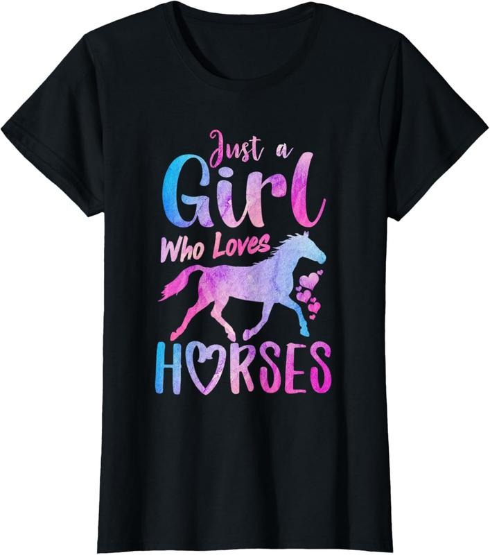 100% Cotton Just A Girl Who Loves Horses Riding Cute Horse Girls Women T-Shirt Hoodie Sweatshirt | PrintMintTees.com
