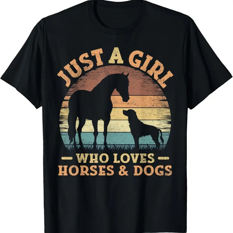 100% Cotton Just Girl Who Loves Horses Dogs T-Shirts, Hoodie, Sweatshirt