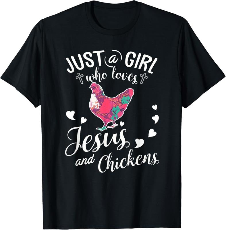 100% Cotton Just Girl Who Loves Jesus Chickens Shirt Farmer Lover T-Shirts, Hoodie, Sweatshirt