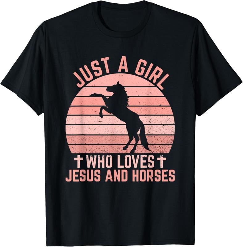 100% Cotton Just A Girl Who Loves Jesus And Horses - Christian Riders T-Shirt Hoodie Sweatshirt | PrintMintTees.com