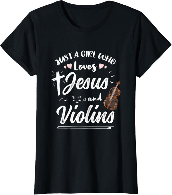 100% Cotton Just Girl Who Loves Jesus Violins Shirt Hoodie Sweatshirt