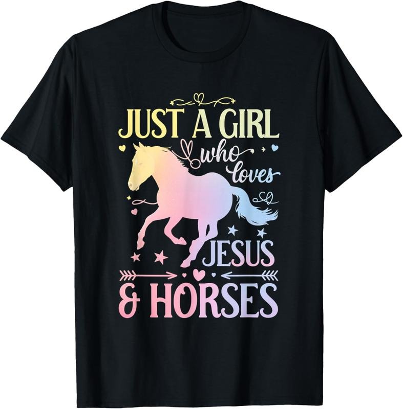 100% Cotton Just A Girl Who Loves Jesus Horses Horse Lover Girl T-Shirt Hoodie Sweatshirt | PrintMintTees.com
