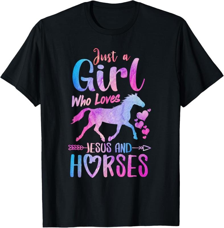 100% Cotton Just A Girl Who Loves Jesus Horses Riding Horse Girls Women T-Shirt Hoodie Sweatshirt | PrintMintTees.com